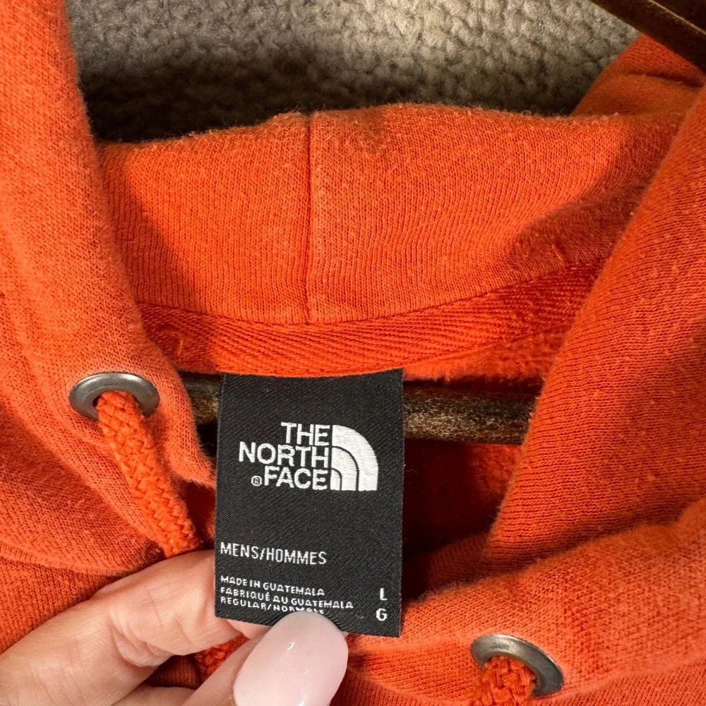 The North Face Hoodie Mens Large Orange Vertical Logo Pullover Sweatshirt